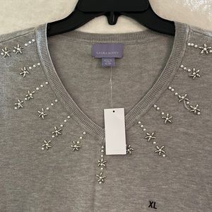 NWT  Laura Scott XL Gray Embellished Sweater